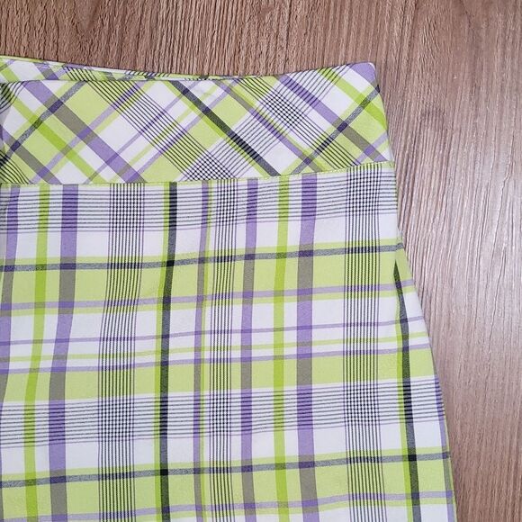 ☔️🔹️Izod Golf Lime Green & Purple Plaid Bermuda Shorts Size 4 - Picture 5 of 9
